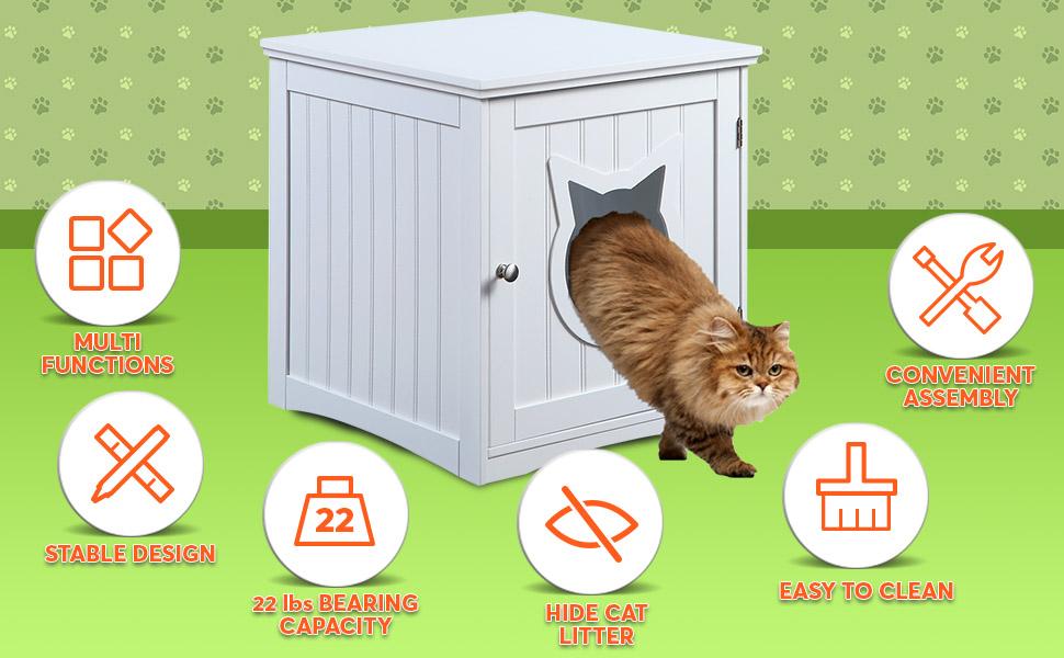 Cat House Side Table, Nightstand Pet House, Litter Box Enclosure