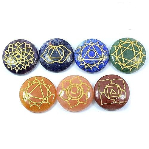 7 Chakra Symbol Engraved Set Healing Gemstone for Reiki Healing